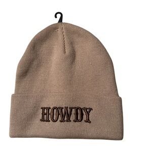 Chic Tan Beanie with 'Howdy' Stitching. NWT